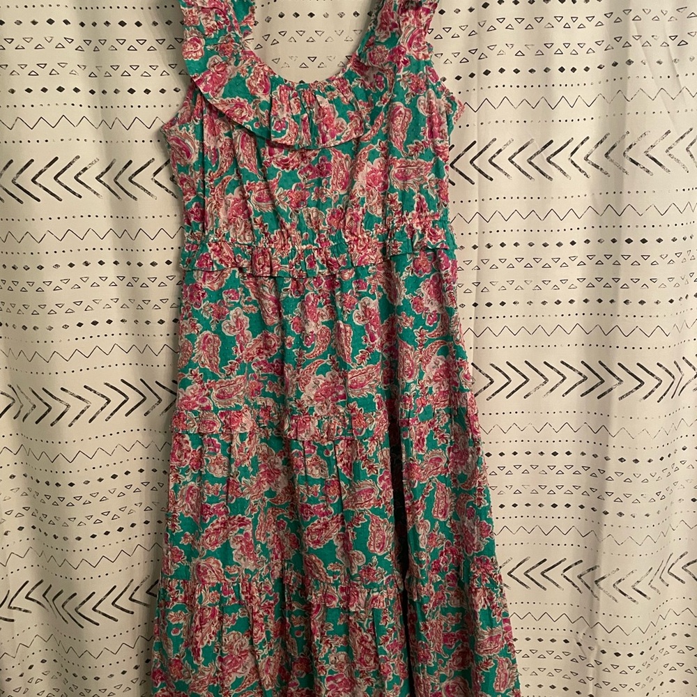 J. Crew Green and Pink Floral Maxi Dress